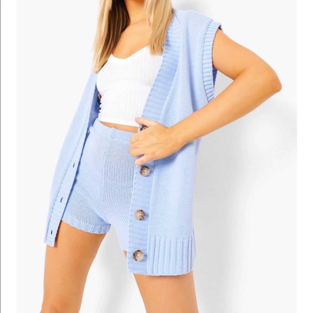 2 piece baby blue knit set